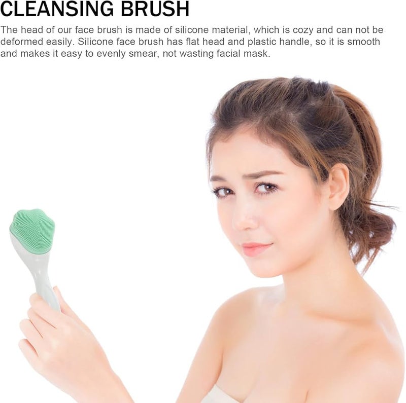 Green Cat Paw Silicone Facial Cleansing Brush For Sensitive Skin Long Handle Manual Scrubber - Image 3